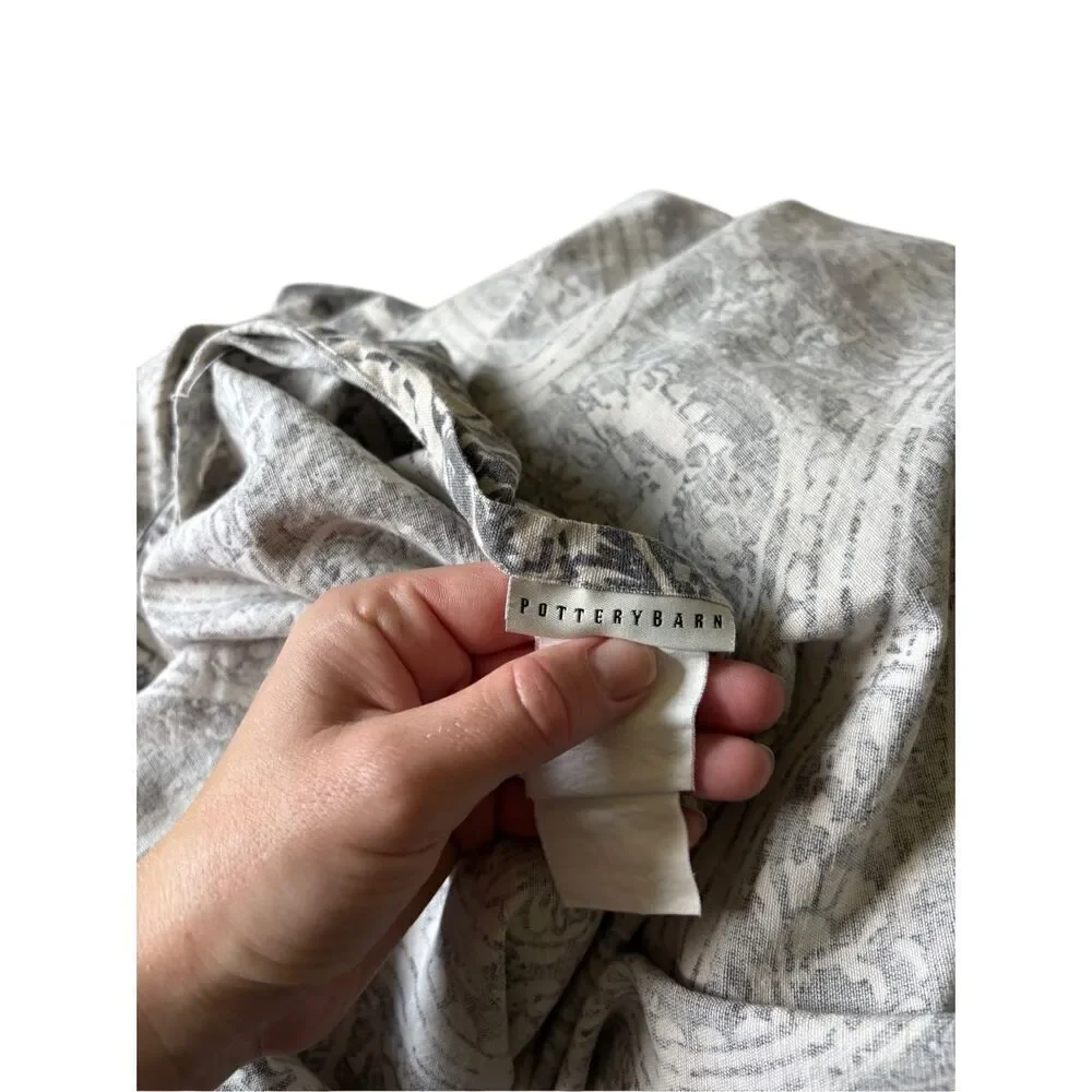 Pottery Barn Finley Paisley Duvet Cover‎ King Cotton Linen Cream Gray